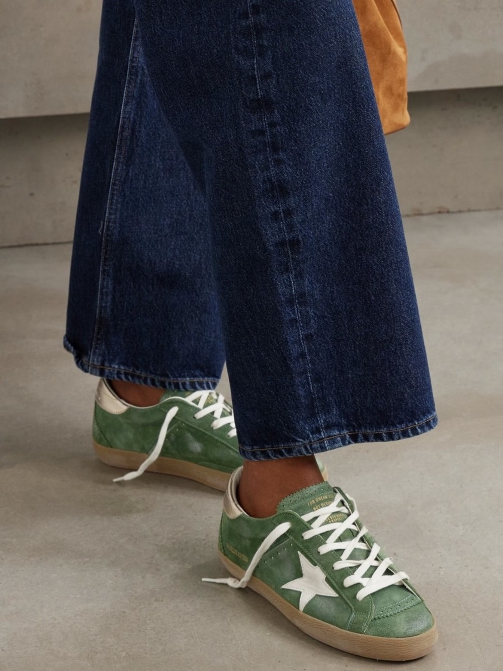 Golden Goose Green Suede Sneakers with White Star